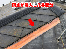 雨水の浸入箇所となっている谷