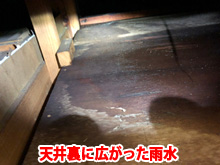 天井裏に広がった雨水